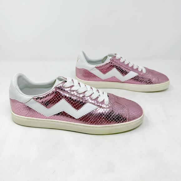 [Stuart Weitzman] Daryl Pink Metallic Snake Embossed Leather Sneakers Size 8.5 - Picture 1 of 12